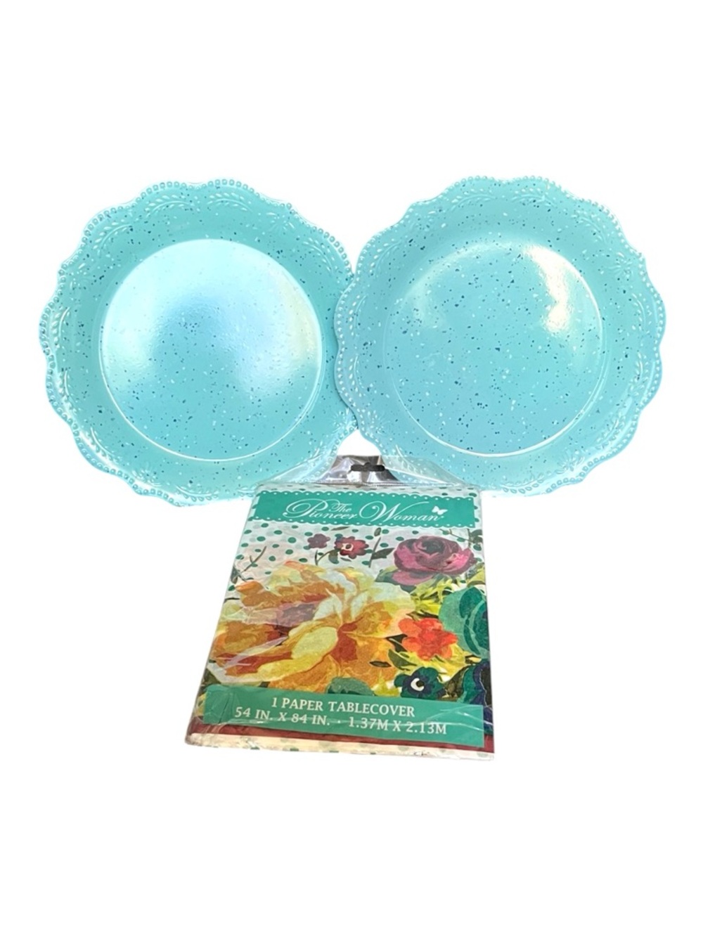 Pioneer Woman Juliette 10.7” Scallop Melamine Party Plates-2 Paper Tablecover.